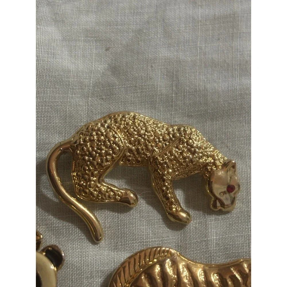 Vintage Animal Brooch Lot Panda Zebra Leopard Gold Safari Enamel Rhinestone Pins